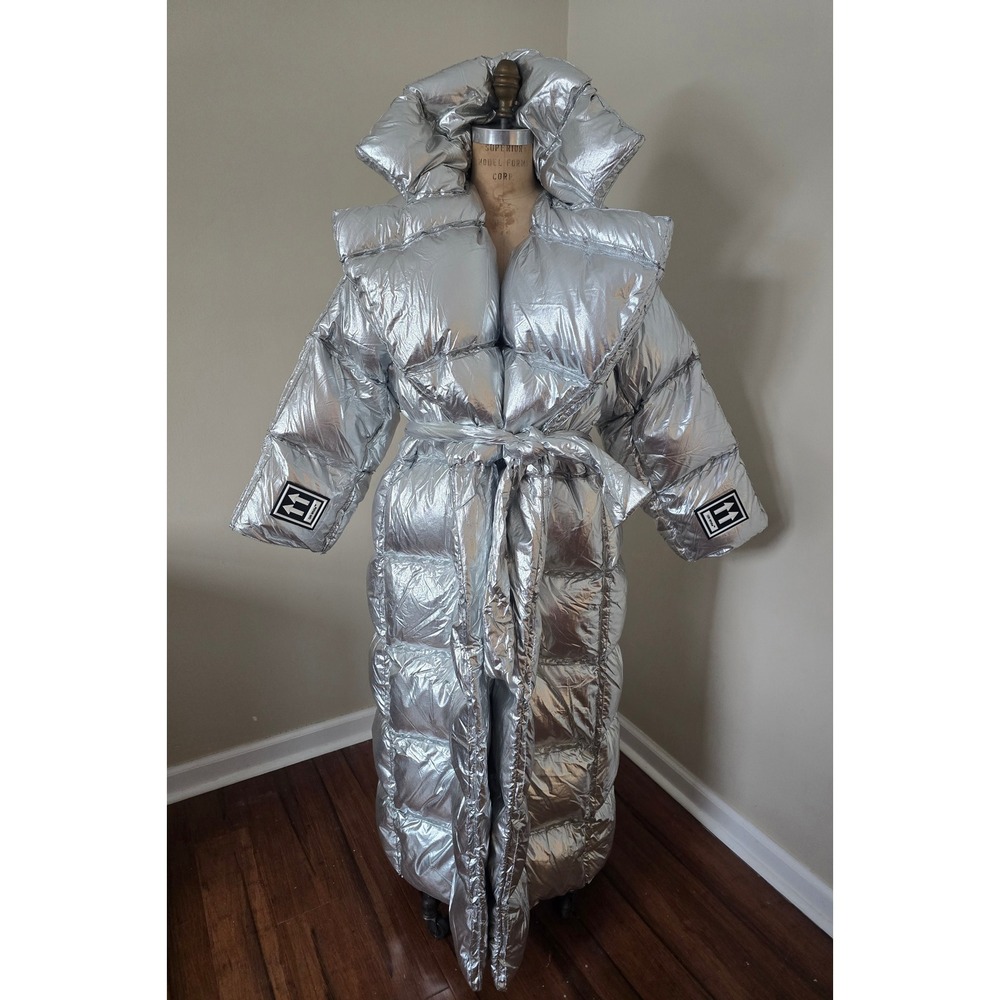 Off-White c/o Virgil Abloh Silver Metallic Long Puffer Coat Size S - Picture 2 of 8